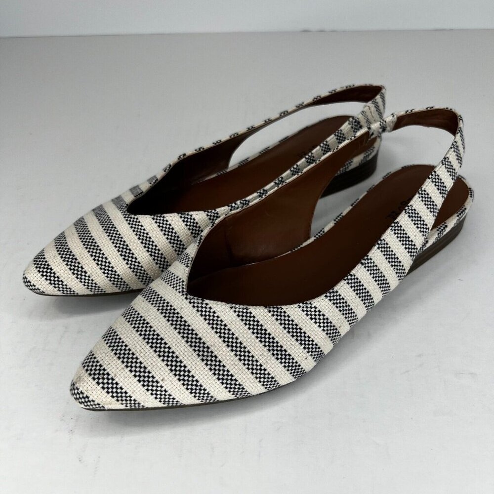 Indigo Rd Womens Irgauri3 White Stripe Pointed Toe Slip On Size 9.5M Ballet Flat